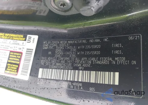 2021 Toyota Highlander Hybrid Limited z USA, uszkodzony, nr VIN 5TDDBRCH3MS530564